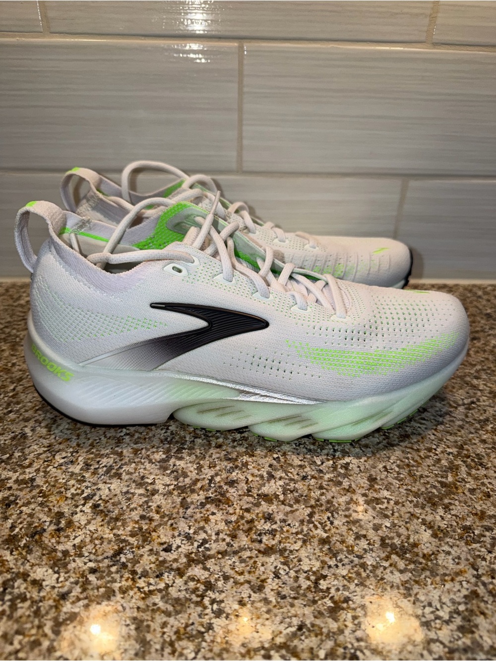 Brooks White with Neon Green Accents Running Sneakers